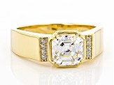 Pre-Owned Strontium Titanate And White Zircon 18k Yellow Gold Over Silver Mens Ring 3.40ctw