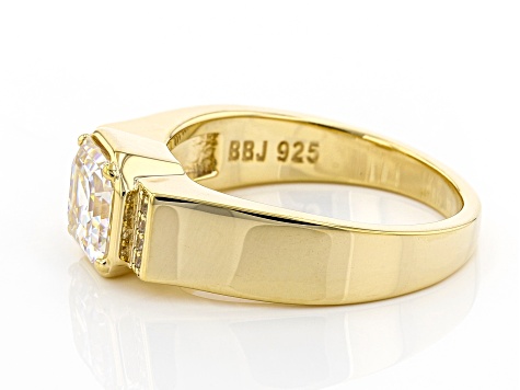 Pre-Owned Strontium Titanate And White Zircon 18k Yellow Gold Over Silver Mens Ring 3.40ctw