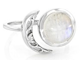 Pre-Owned White Moonstone Rhodium Over Sterling Silver Solitaire Ring