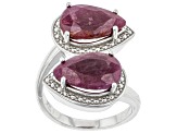 Pre-Owned Red Indian Ruby Rhodium Over Sterling Silver Bypass Ring. 5.00ctw