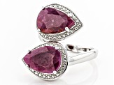 Pre-Owned Red Indian Ruby Rhodium Over Sterling Silver Bypass Ring. 5.00ctw