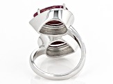 Pre-Owned Red Indian Ruby Rhodium Over Sterling Silver Bypass Ring. 5.00ctw