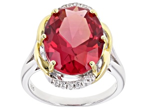 Pre-Owned Pink Lab Created Padparadscha Sapphire Rhodium & Gold Over Silver Two-Tone Ring 10.15ctw