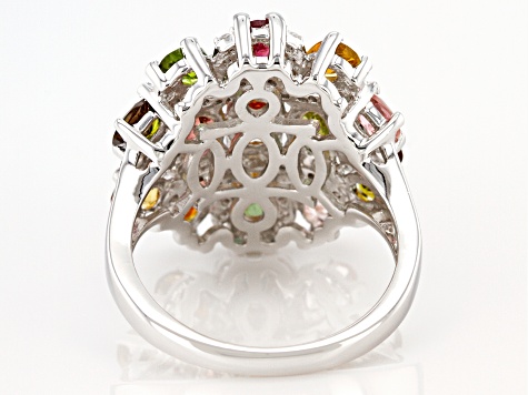 Pre-Owned Multi-Tourmaline Rhodium Over Sterling Silver Ring 3.96ctw