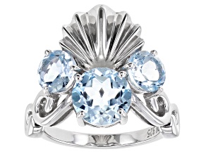 Pre-Owned Sky Blue Topaz Rhodium Over Sterling Silver Seashell Ring 3.73ctw