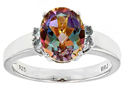 Pre-Owned Multi-Color Northern Lights (TM) Quartz Rhodium Over Sterling Silver Ring. 2.32ctw