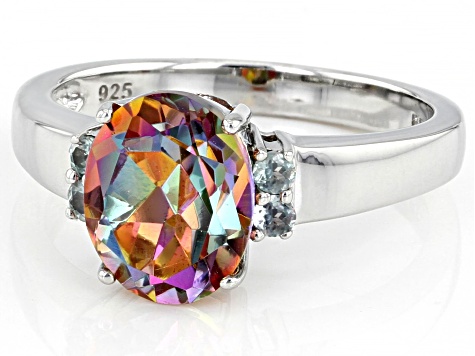 Pre-Owned Multi-Color Northern Lights (TM) Quartz Rhodium Over Sterling Silver Ring. 2.32ctw
