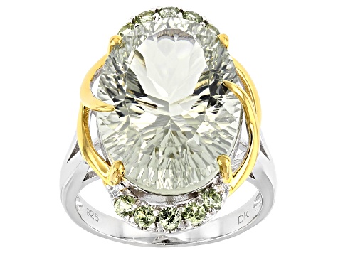 Pre-Owned Green Prasiolite Rhodium & 18k Gold Over Silver Two-Tone Ring 10.99ctw