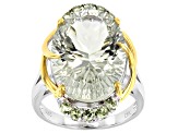 Pre-Owned Green Prasiolite Rhodium & 18k Gold Over Silver Two-Tone Ring 10.99ctw