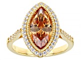 Pre-Owned Champagne And White Cubic Zirconia 18K Yellow Gold Over Sterling Silver Ring 5.10ctw