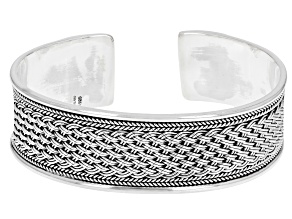 Pre-Owned Sterling Silver 19.8MM Oxidized Braided Open Cuff