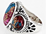 Pre-Owned Blended Turquoise and Purple Spiny Oyster Rhodium Over Silver 3-Stone Ring
