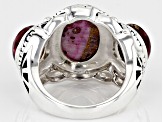 Pre-Owned Blended Turquoise and Purple Spiny Oyster Rhodium Over Silver 3-Stone Ring