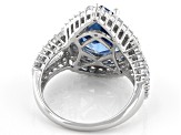 Pre-Owned Blue And White Cubic Zirconia Rhodium Over Sterling Silver Ring 6.34ctw