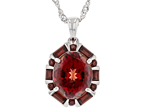 Pre-Owned Red Labradorite Rhodium Over Sterling Silver Pendant With Chain 4.25ctw