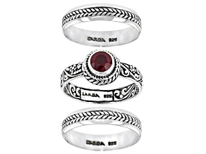 Pre-Owned Red Mahaleo(R) Ruby Sterling Silver Stackable Set of 3 Rings 0.60ct