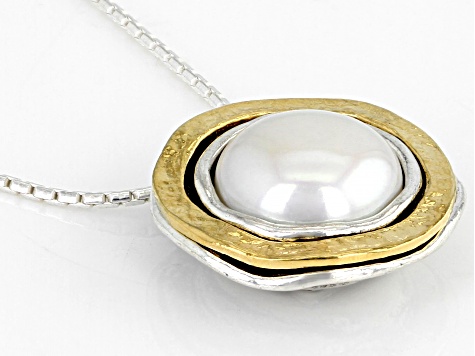 Pre-Owned White Cultured Freshwater Pearl Sterling Silver With 14k Yellow Gold Over Accent Necklace