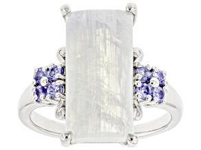 Pre-Owned White Rainbow Moonstone Rhodium Over Sterling Silver Ring 0.32ctw