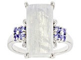 Pre-Owned White Rainbow Moonstone Rhodium Over Sterling Silver Ring 0.32ctw