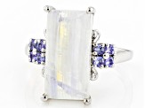 Pre-Owned White Rainbow Moonstone Rhodium Over Sterling Silver Ring 0.32ctw