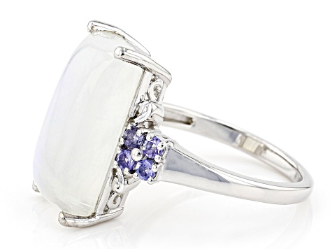 Pre-Owned White Rainbow Moonstone Rhodium Over Sterling Silver Ring 0.32ctw
