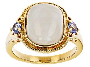 Pre-Owned White Rainbow Moonstone 18K Yellow Gold Over Sterling Silver Ring. 0.30ctw