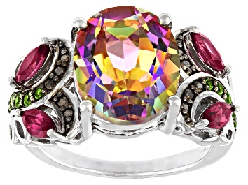 Picture of Pre-Owned Multi Color Quartz Rhodium Over Sterling Silver Ring 4.31ctw