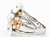 Pre-Owned Pink & White Mother-Of-Pearl & Cultured Freshwater Pearl Rhodium Over Silver Ring