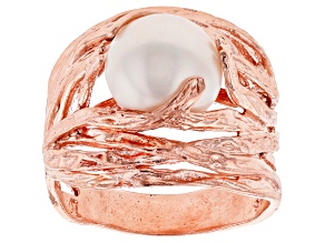 Pre-Owned 8-9MM White Cultured Freshwater Pearl 18K Rose Gold Over Silver Nest Ring