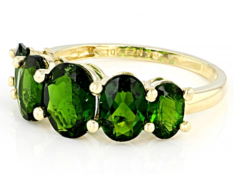 Pre-Owned Green Russian Chrome Diopside 10K Yellow Gold Graduated 5- Stone Ring. 3.75ctw