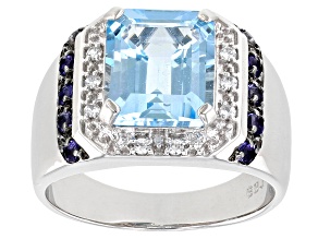 Pre-Owned Blue Glacier Topaz Rhodium Over Sterling Silver Men's Ring 6.87ctw
