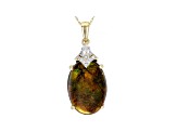Pre-Owned Brown Ammolite Doublet 14k Yellow Gold Pendant With Chain .23ctw