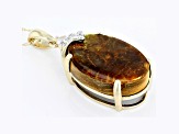 Pre-Owned Brown Ammolite Doublet 14k Yellow Gold Pendant With Chain .23ctw