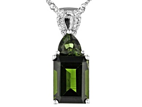 Pre-Owned Green Tourmaline Rhodium Over 14k White Gold Pendant With Chain 1.38ctw