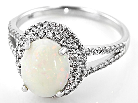 Pre-Owned Multi-Color Australian Opal Rhodium Over 14k White Gold Ring 1.90ctw