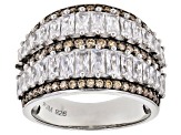 Pre-Owned Champagne And White Cubic Zirconia Rhodium Over Sterling Silver Ring 4.63ctw