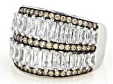 Pre-Owned Champagne And White Cubic Zirconia Rhodium Over Sterling Silver Ring 4.63ctw