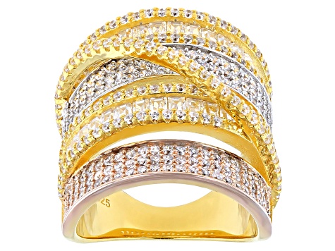 Pre-Owned Cubic Zirconia Rhodium Over Silver And 18K Yellow And Rose Gold Over Sterling Silver Ring.