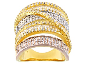 Pre-Owned Cubic Zirconia Rhodium Over Silver And 18K Yellow And Rose Gold Over Sterling Silver Ring.