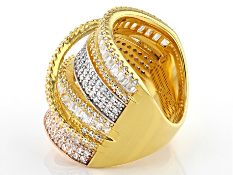 Pre-Owned Cubic Zirconia Rhodium Over Silver And 18K Yellow And Rose Gold Over Sterling Silver Ring.