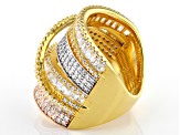 Pre-Owned Cubic Zirconia Rhodium Over Silver And 18K Yellow And Rose Gold Over Sterling Silver Ring.