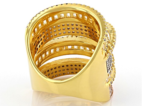 Pre-Owned Cubic Zirconia Rhodium Over Silver And 18K Yellow And Rose Gold Over Sterling Silver Ring.