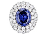 Pre-Owned Blue & White Cubic Zirconia Rhodium Over Sterling Silver Center Design Ring 12.90ctw