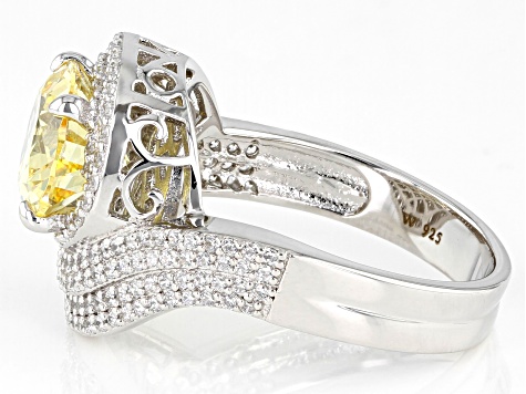 Pre-Owned Yellow And White Cubic Zirconia Rhodium Over Sterling Silver Ring 9.37ctw (5.96ctw DEW)