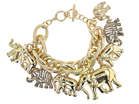 Pre-Owned Gold Tone Elephant Charm Bracelet