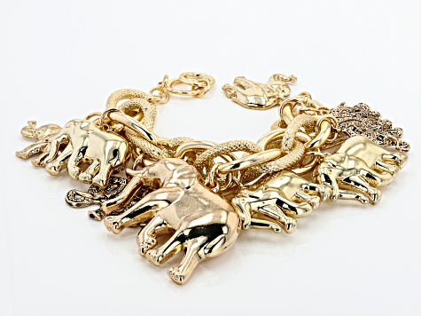 Pre-Owned Gold Tone Elephant Charm Bracelet