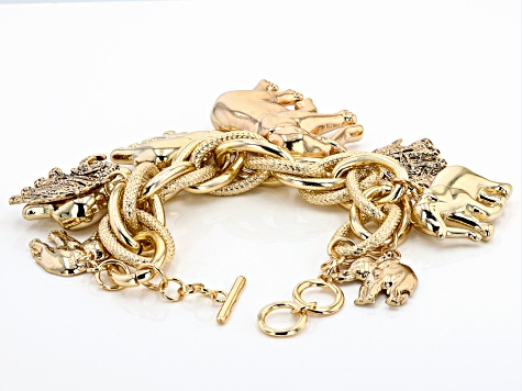 Pre-Owned Gold Tone Elephant Charm Bracelet