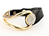 Pre-Owned White Crystal and Black Imitation Leather Gold Tone Bracelet