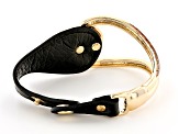 Pre-Owned White Crystal and Black Imitation Leather Gold Tone Bracelet