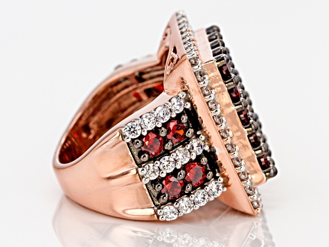 Pre-Owned Red & White Cubic Zirconia 18K Rose Gold Over Sterling Silver Cluster Ring 8.01ctw